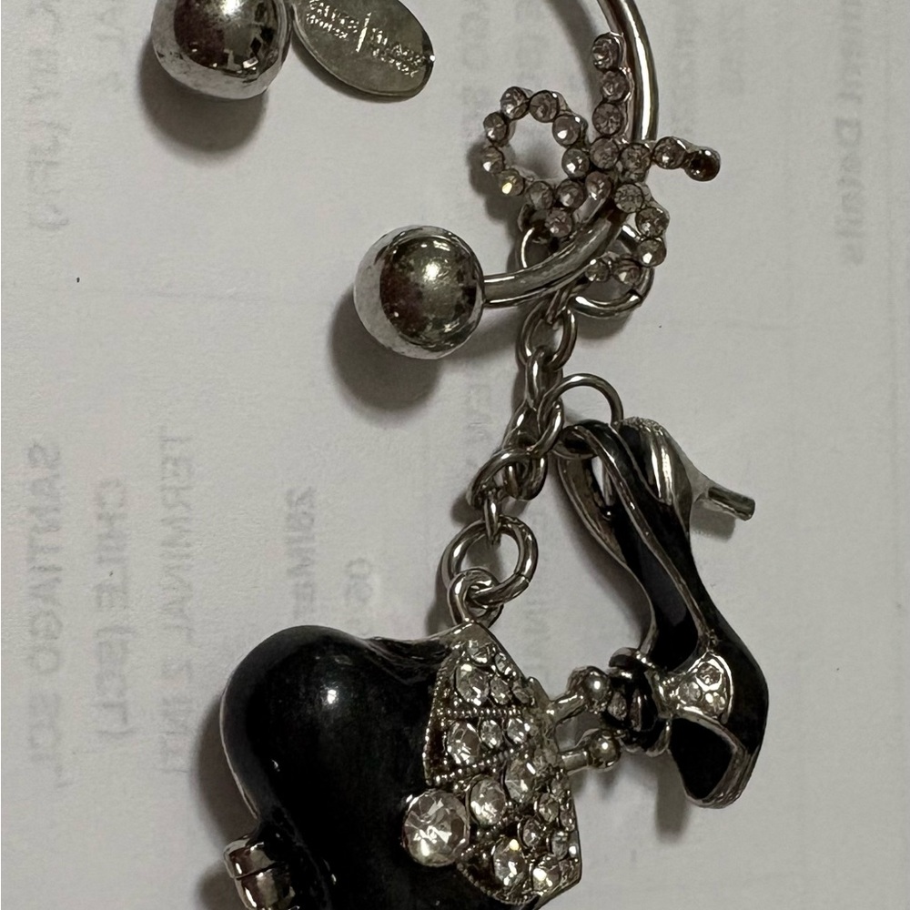 White House Black Market Bag Charm Key Chain black silver